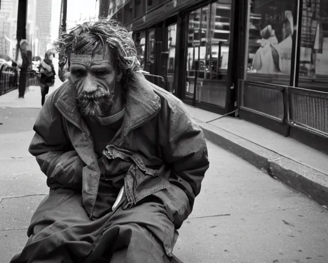 Image similar to a beautiful handsome homeless man in new york city. he is actually god in disguise.