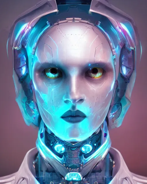 Image similar to benevolent android necromancer, aura of light, artificial intelligence, kind face, perfect, scifi, futuristic, highly detailed, trending on artstation, advanced technology, art by vitaly bulgarov