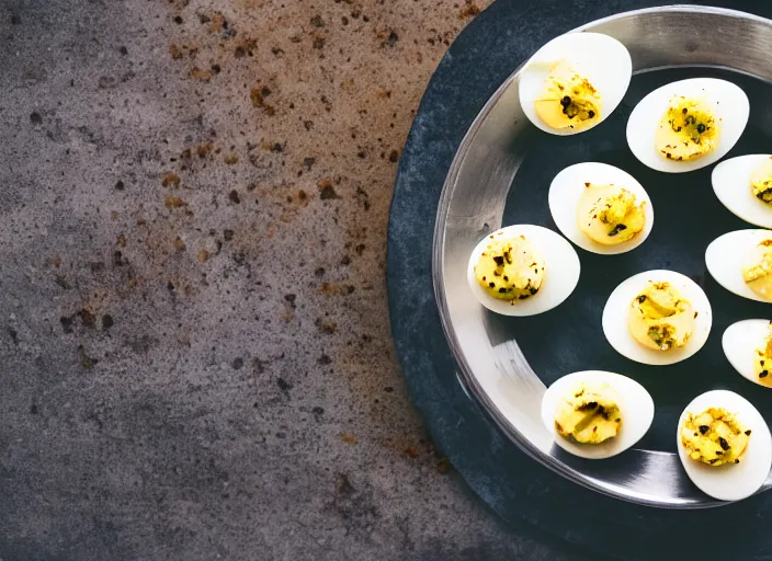 Image similar to dslr food photograph of a deviled eggs, 8 5 mm f 1. 8