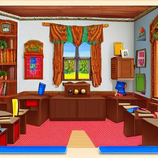 Prompt: a classroom for spanish learning, very high detail, realistic