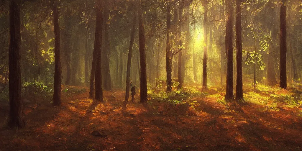 Image similar to The woods, cinematic lighting, detailed oil painting, hyperrealistic, 8k