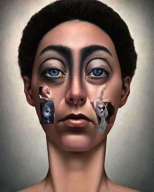 Prompt: surrealist portrait art in the styles of igor morski, jim warren, and aida muluneh, intricate, hyperrealistic, accurate facial details, profile picture with chromakey!!!!! background, volumetric lighting