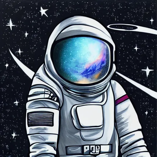 Image similar to “ futuristic spaceman looking out into the universe, ultra detailed, painting ”