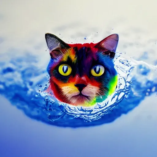 Image similar to a splash of colouful liquid in the shape of a cat