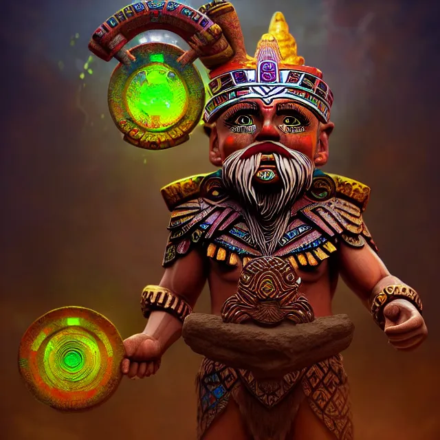 Image similar to epic professional digital art of an Aztec god Garden gnome, best on artstation, breathtaking, epic, stunning, gorgeous, much detail, much wow, cgsociety, wlop, pixiv, behance, deviantart, masterpiece, UHD, 8K