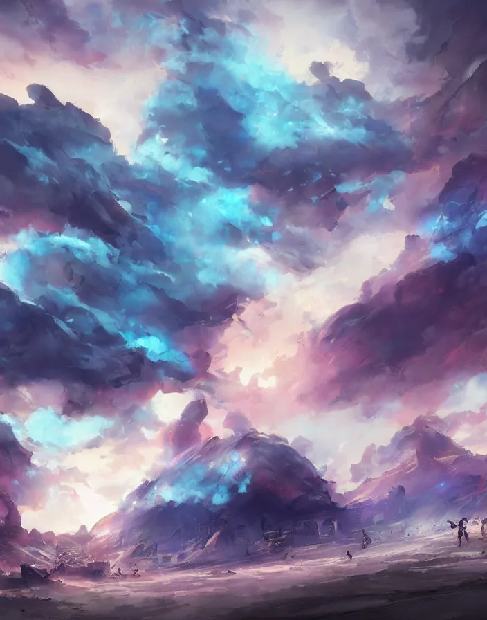 Prompt: Concept art, US Civil War random fight cinematic scenes, blue sky with beautiful clouds, fire and grey smoke here and there, boixcar style, matte painting, vaporwave vaporwave vaporwave watercolor cover art with warm and vibrant colors, volumetric light, oil on canvas art by Rossdraws, award-winning masterpiece with incredible and beautiful details digital art, trending on artstation, smooth, 4K