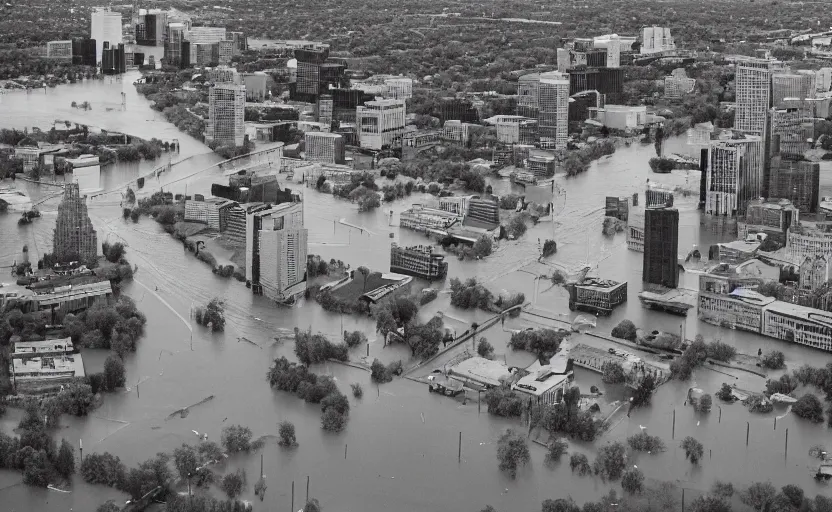 Prompt: Minneapolis after a flood, cityscape, 35mm