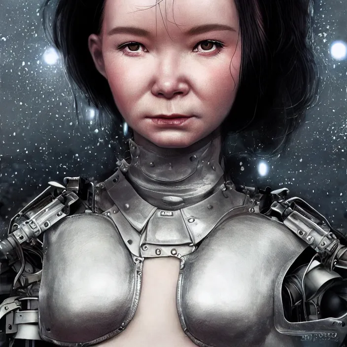 Image similar to hyper - realistic bjork leather cyborg - by tom bagshaw, by ilya kuvshinov, rtx rendering, octane render 1 2 8 k, maya, extreme high intricate details by wlop, digital anime art by ross tran, medium shot, close up shot, composition by sana takeda, dramatic lighting by greg rutkowski, 8 k, trending on artstation