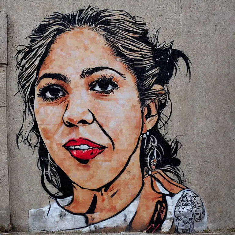 Image similar to Detailed street-art portrait of Shakira Isabel Mebarak Ripoll in style of Banksy