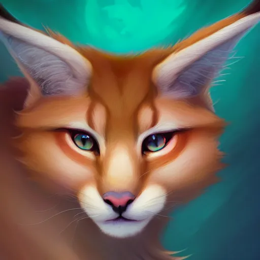 Image similar to a portrait of cute fluffy caracal, art by lois van baarle and loish and ross tran and rossdraws and sam yang and samdoesarts and artgerm and saruei and disney, digital art, highly detailed, intricate, sharp focus, trending on artstation hq, deviantart, unreal engine 5, 4 k uhd image