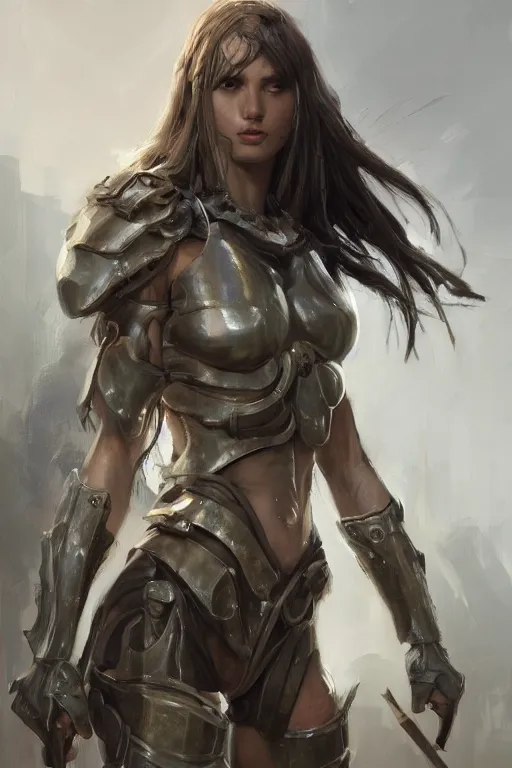 Image similar to a photorealistic painting of an attractive young girl, partially clothed in battle armor, olive skin, long dark hair, beautiful bone structure, symmetrical facial features, intricate, elegant, digital painting, concept art, illustration, sharp focus, from Metal Gear, in the style of Ruan Jia and Mandy Jurgens and Greg Rutkowski, trending on Artstation, award winning