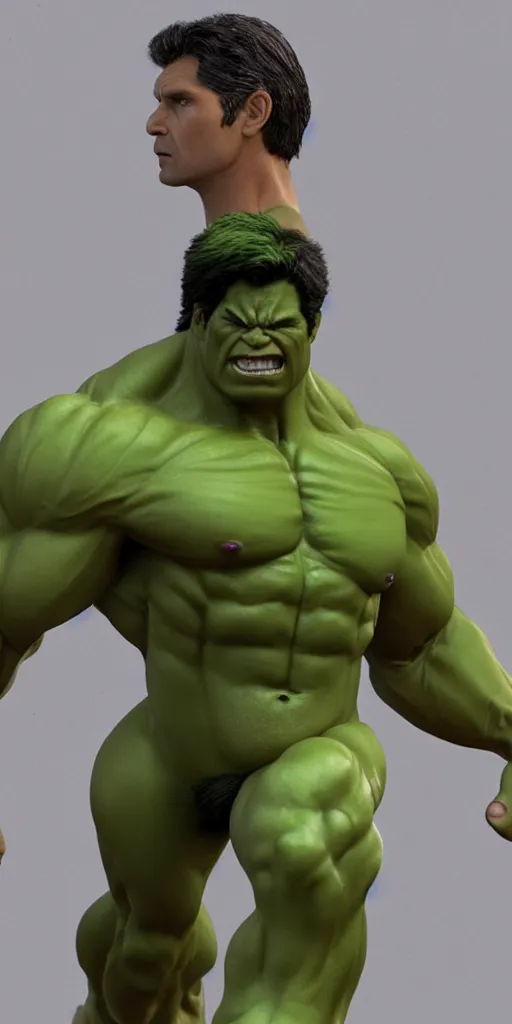 Prompt: of a 3d clay model of the incredible hulk, ultra fine detail, hair strands, ultra high resolution, fine texture detail, miniature painting techniques, perfect proportions, marvel cinematic universe, eric bana