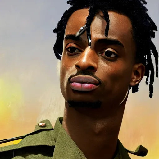 Image similar to playboi carti as a world war ii soldier digital art 4 k detailed super realistic