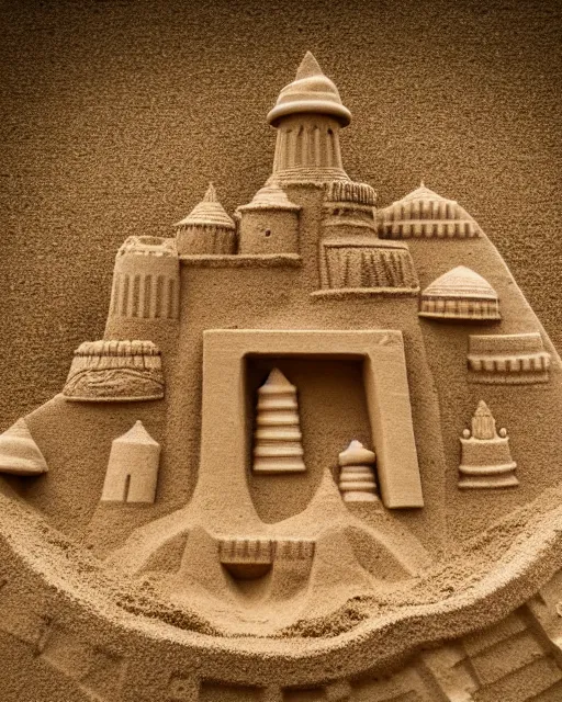 Prompt: a detailed sandcastle in the style of apis mellifera, beautiful composition, cinematic lighting, vibrant epic