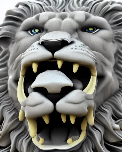 Image similar to a marble statue of a roaring lion, hyper realistic, 4 k, grainy marble, hyper detailed