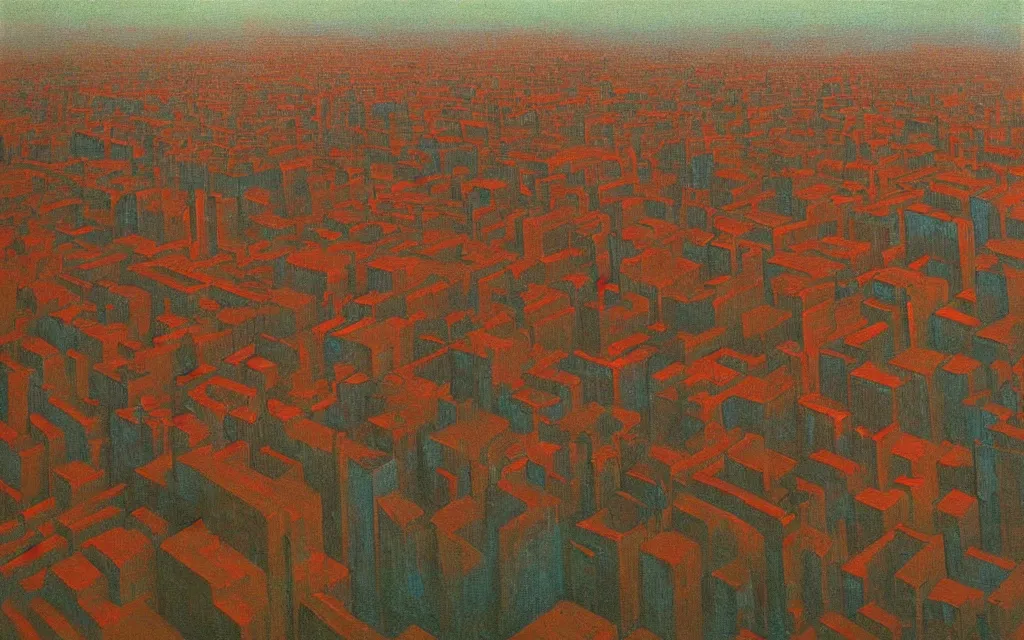 Image similar to greenpoint brooklyn, oil painting by zdzisław beksinski, iridescent color palette chromatic aberration