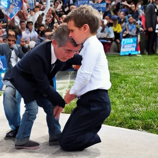 Prompt: melenchon is spanking a kid version of macron, by esao andrew