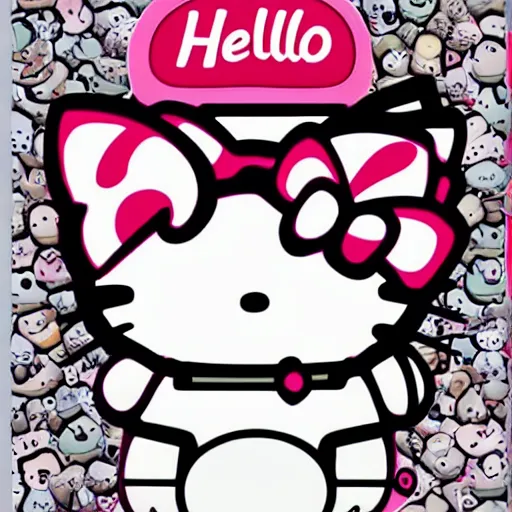 Image similar to hello kitty wearing cinema goggles, digital art