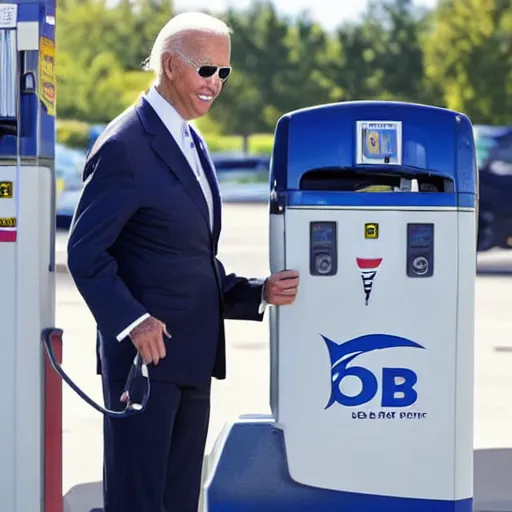 Prompt: joe biden at the gas station pumping gas into his mouth