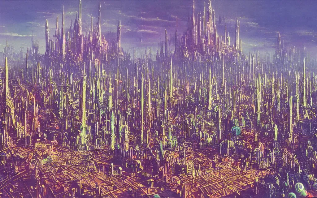 Image similar to plastic toy city potemkin fantastical cityscape, award winning art by bruce pennington, ultraviolet color palette