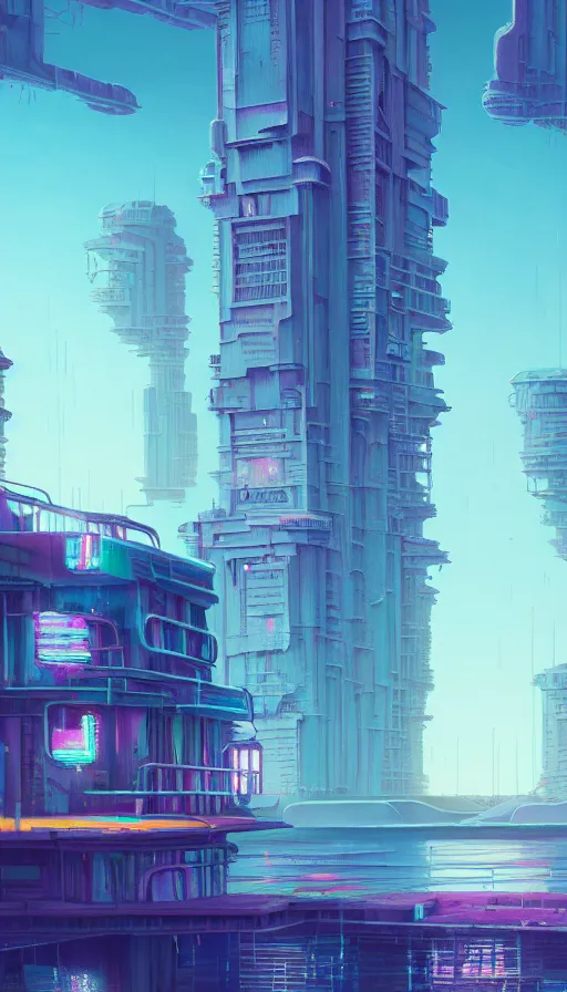 Prompt: a beautiful very detailed painting of city architecture abandoned sea fort by beeple, cyberpunk neon noir landscape vice city meadow cosmic fantasy san andreas at winter futuristic wilderness matte painting alien, archdaily, wallpaper, highly detailed, trending on artstation.