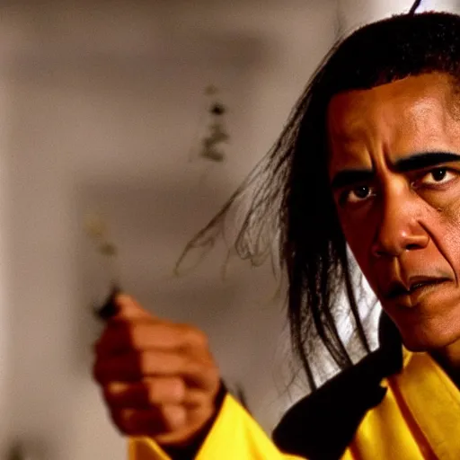 Image similar to obama as an ninja, film still from kill bill 2 0 0 4.