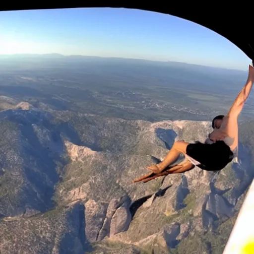 Image similar to a man in an airplane is watching his friends bouldering