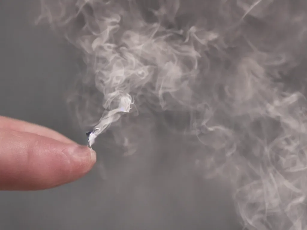 Image similar to Close-up view of hyperrealistic thin soft hand holding cigarette with smoke, photo by Marion Berrin, 4K