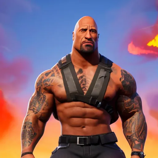 Prompt: rapper Dwayne Johnson in Fortnite very detailed 4K quality super realistic