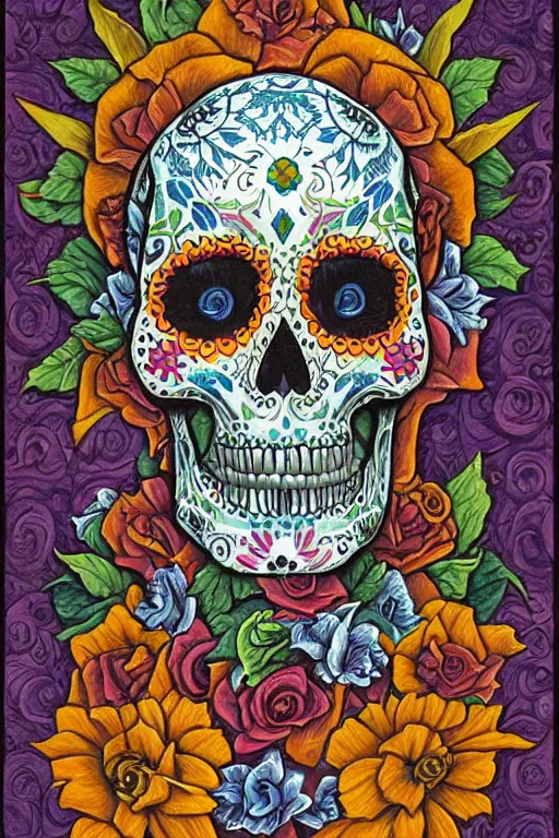 Image similar to Illustration of a sugar skull day of the dead girl, art by david a hardy