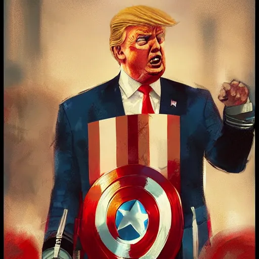 Prompt: donald trump as captain america by greg rutkowski - n 9