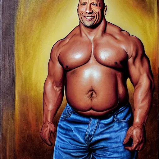 Image similar to Obese Dwayne Johnson, portrait, full-body