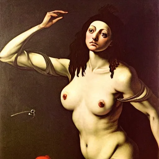 Prompt: portrait of beautiful witch circe in the odyssey, art by petrus christus, caravaggio, leonardo da vinci