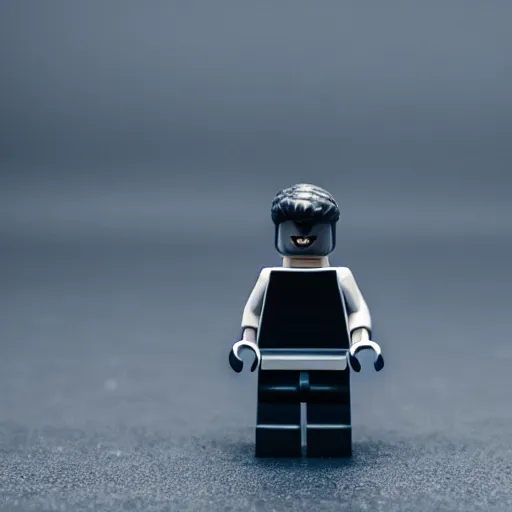 Prompt: macro photo of lego figure of angry men in black Adidas tracksuit