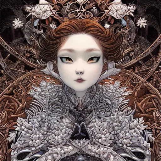 Image similar to of intricate and detailed beautiful frozen flower, symmetrical, by yoichi hatakenaka, masamune shirow, josan gonzales and dan mumford, ayami kojima, takato yamamoto, barclay shaw, karol bak