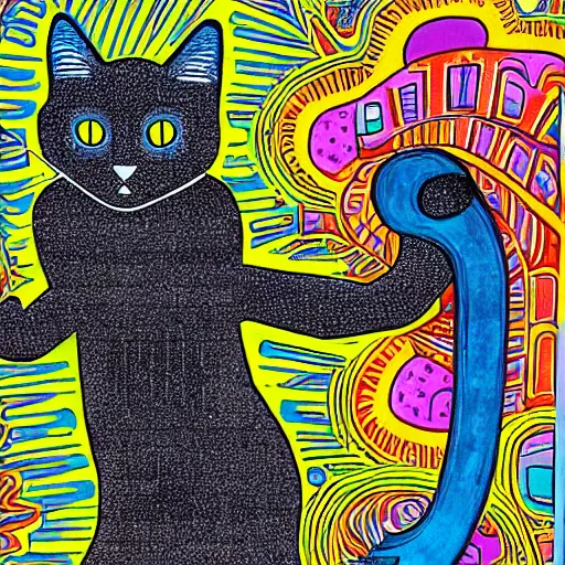 Image similar to dmitri the black cat stalks the exclusion zone lsd poster psychedelic