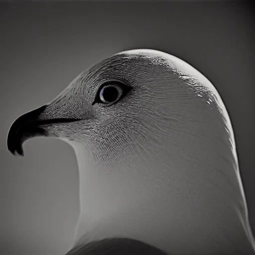 Prompt: portrait, extreme close up, sepia, beautiful light - iconic photo of seagull smoking cigarette, stares at the camera, night sky, stars, bruce gilden, leica s, fuji 8 0 0, grainy, low light