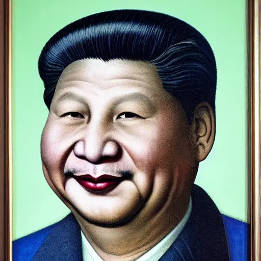 Image similar to Xi JinPing smiling portrait by Grant Wood.