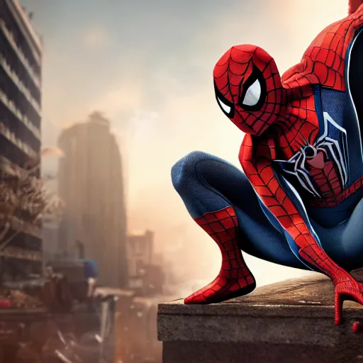 Image similar to spider - man sit on big raccoon, eating donuts, action scene, concept art, trending on artstation, highly detailed, intricate, sharp focus, digital art, 8 k