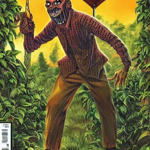 Image similar to A scary guy Hiding in the bushes Vintage Goosebumps Book Cover Art HDR