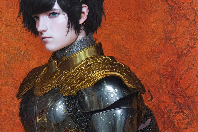 Image similar to portrait of beautiful young maiden boy with short white hairs in warhammer armor, art by ( ( ( kuvshinov ilya ) ) ) and wayne barlowe and gustav klimt and artgerm and wlop