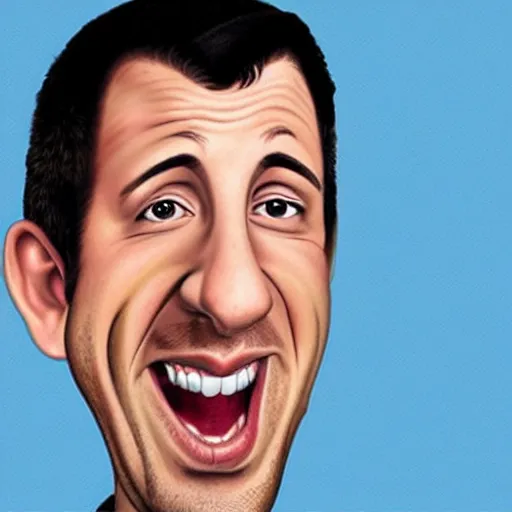 Image similar to a realistic, accurate caricature drawing of adam sandler