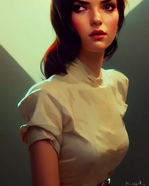 Prompt: stylized portrait by aykutmakut of an artistic pose, composition, young cute serious fancy lady, cinematic colors, realistic shaded, fine details, realistic shaded lighting poster by ilya kuvshinov, magali villeneuve, artgerm, jeremy lipkin and michael garmash and rob rey
