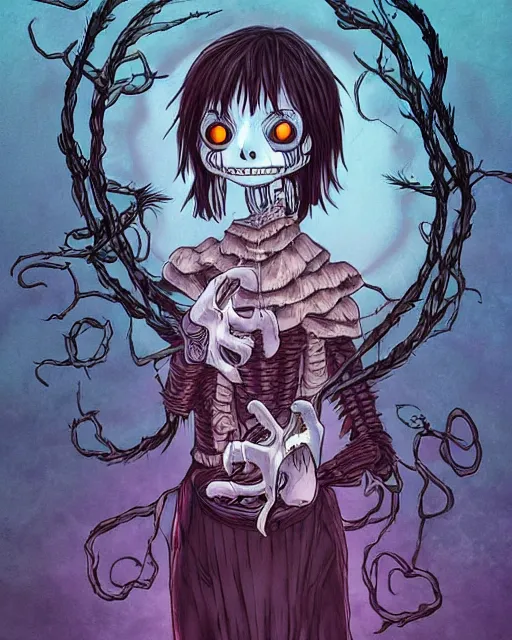 Image similar to an undead spiral necromancer in the style of studio ghibli in the style of junji ito trending on artstation deviantart pinterest furaffinity detailed realistic hd 8 k high resolution