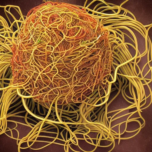 Image similar to realistic rendering of the flying spaghetti monster