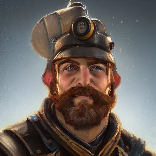 Prompt: a portrait painting of bardin goreksson steampunk engineer, artstation, 8 k, fantasy