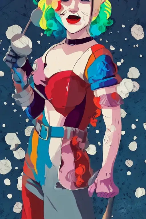 Image similar to julia garner as harley quinn, as delirium of the endless, the sandman, clean cel shaded vector art. shutterstock. behance hd by lois van baarle, artgerm, helen huang, by makoto shinkai and ilya kuvshinov, rossdraws, illustration