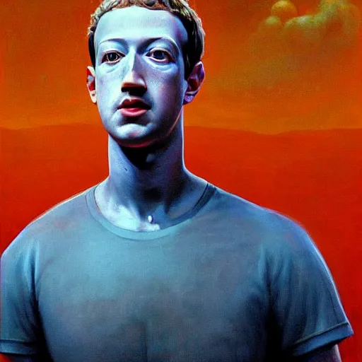 Image similar to mark zuckerberg as a zdzisław beksinski painting, epic,