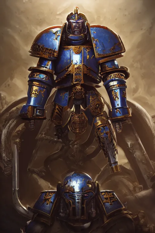 Image similar to armor portrait heros warhammer 4 0 k horus heresy fanart - the primarchs emperor by johannes helgeson animated with vfx concept artist & illustrator global illumination ray tracing hdr fanart arstation zbrush central hardmesh 8 k octane renderer