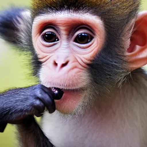 Prompt: cute baby monkey drinking water, 4k, realistic photo,